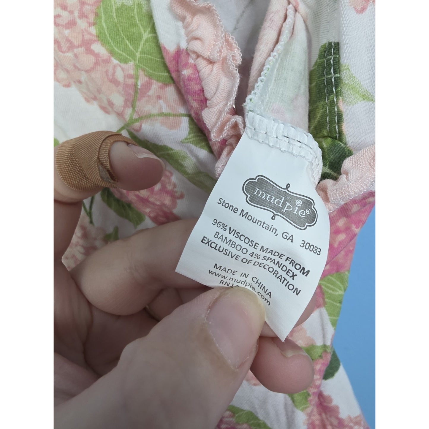 Mud Pie Baby Girl Hydrangea Sleeper One Piece Size 0-3 Months Pink Bamboo