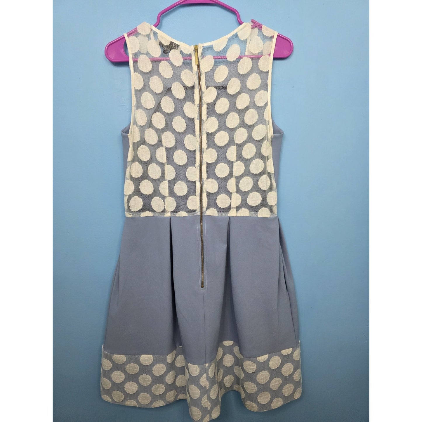 Closet London Women's Size 10 Blue White Polka Dot Lace Sleeveless Mini Dress