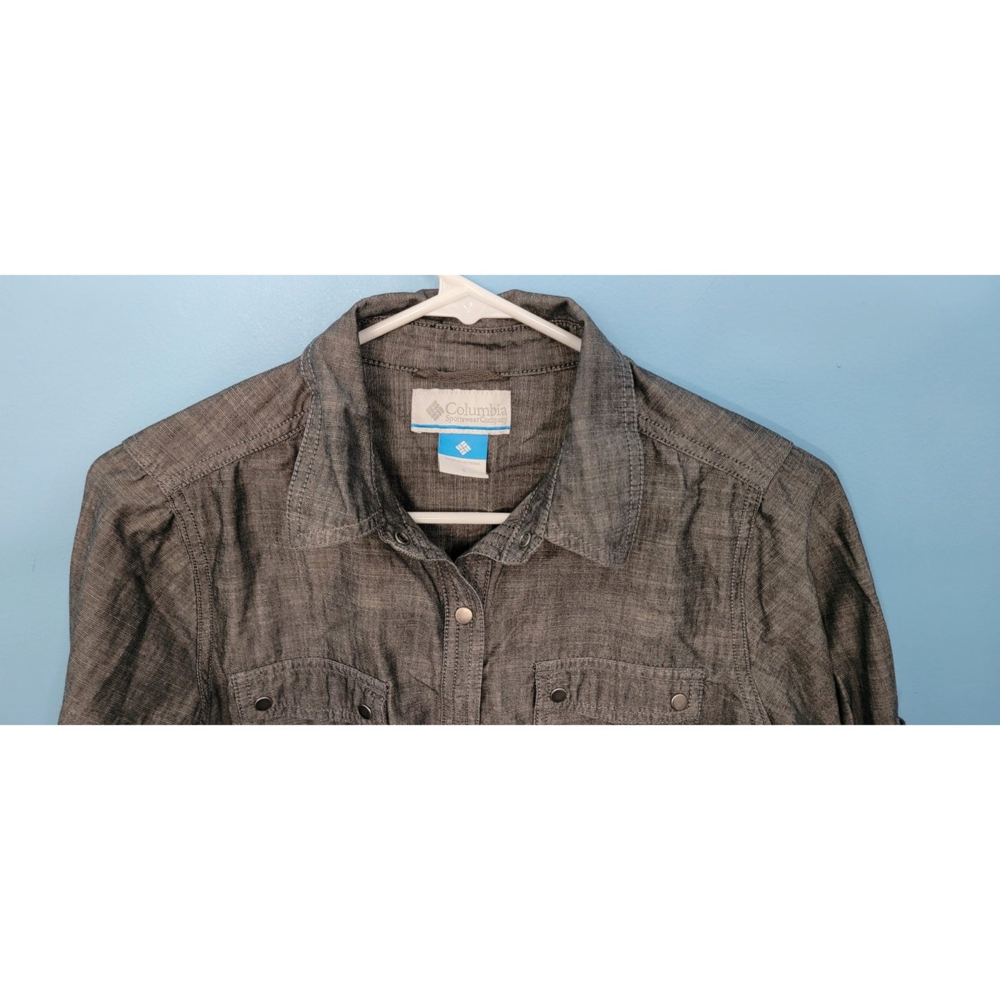 Women's Small Columbia Camp Henry Long Sleeve Cotton Shirt Gray Button Up