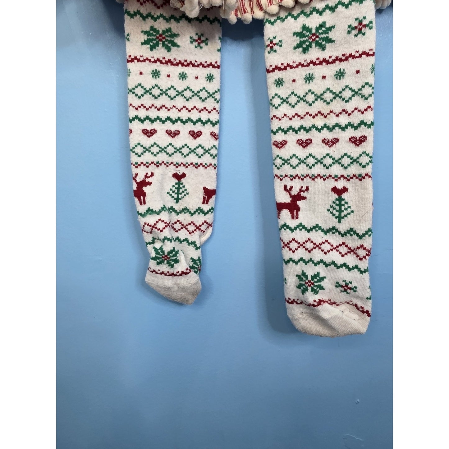 Girls Mud Pie Striped Christmas Pom Pom Skirt With Built In Tights Size 24M/2T