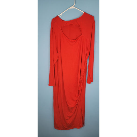 Ava & Viv 3X Red Chest Cut Out Long Sleeve Midi Dress