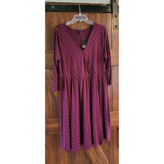 NWT Torrid Size 1 Burgundy Orange Polka Dot 3/4 Sleeve Summer Dress With Tags