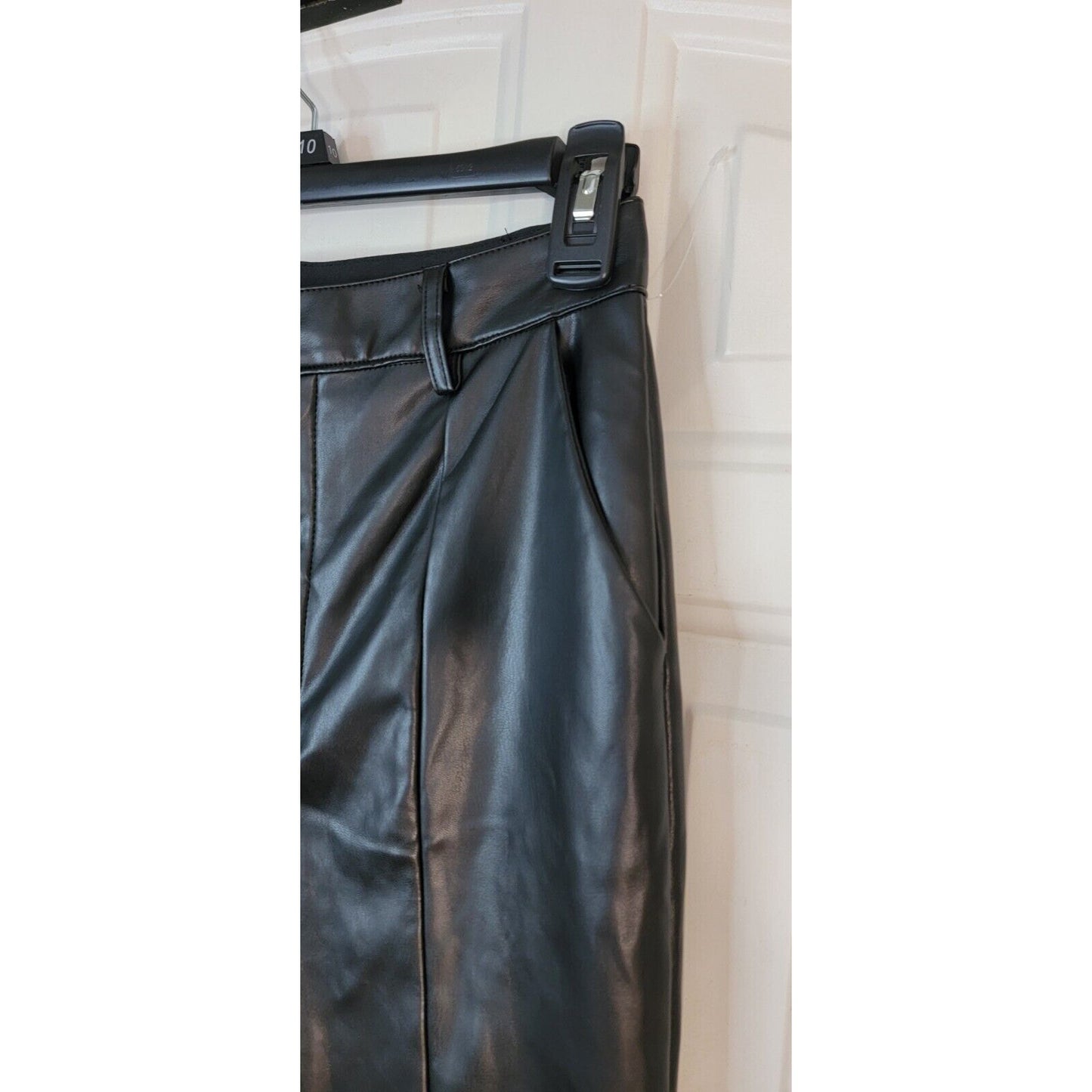Women's Ayla Black Faux Leather Pants With Front Slit Size Small