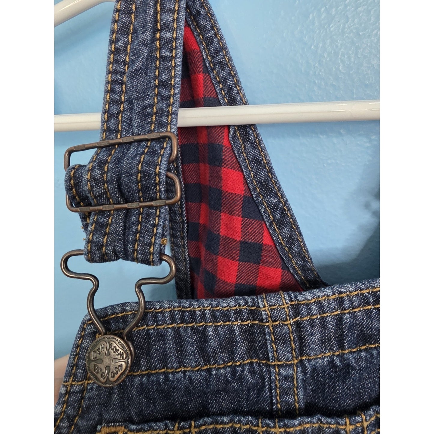 OshKosh Bgosh 3T Denim Buffalo Plaid Flannel Lined Bibs Overalls Jean Toddler