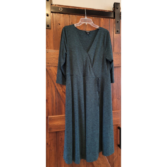 Torrid Faux Wrap Surplice Neckline 3/4 Sleeve Casual Navy Blue Black Dress Sz 1X